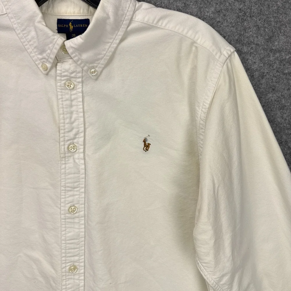 Ralph Lauren Boys Button Down Shirt Size 20 Off-White Cotton Oxford Pony Logo